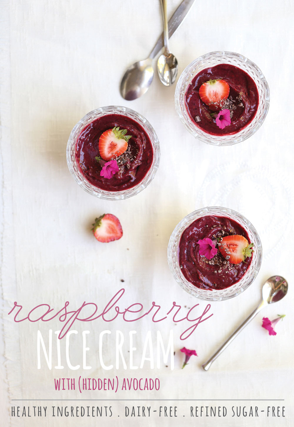 Dairy-free Raspberry Easy Nice Cream Recipe (with hidden avocado)