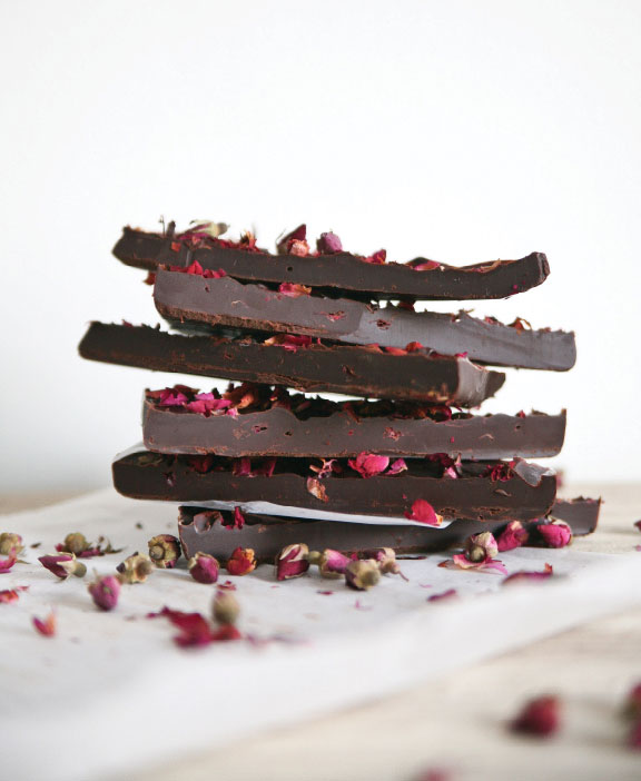 Dark Chocolate Bark with Nuts & Rose Petals